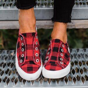 Blowfish Malibu Women's Play Sneaker - WITH RED LACES  - Red Buffalo Check - NWT